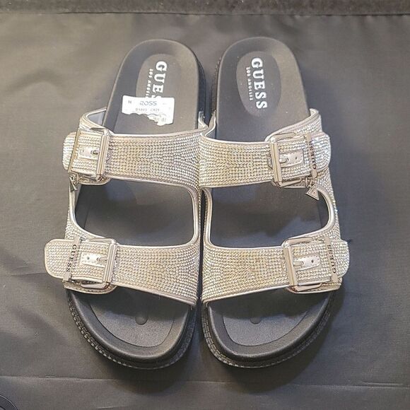 BRAND NEW GUESS GLASS STONES RHINESTONE SLIDE SANDALS - Picture 3 of 16